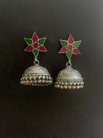 Silver Glass Top Jhumka