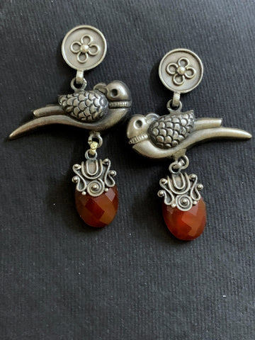 Silver Parrot Agate Earrings