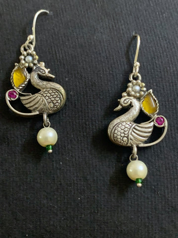 Silver Swan With Spinel Earrings