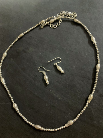 Silver Fish Beaded Neckpiece And Earrings