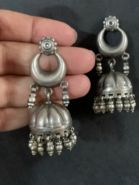 Crescent Top Silver Jhumka