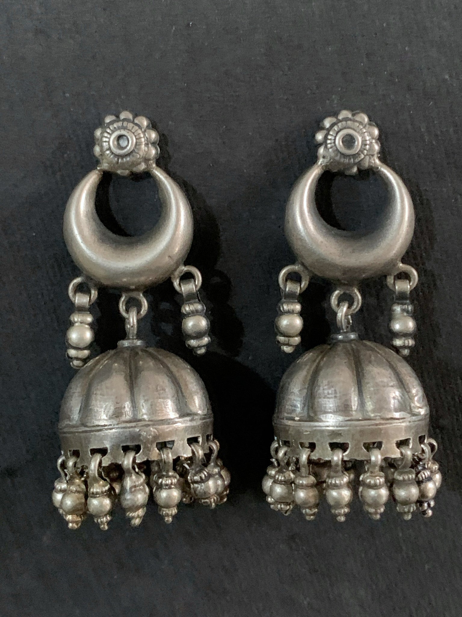 Crescent Top Silver Jhumka