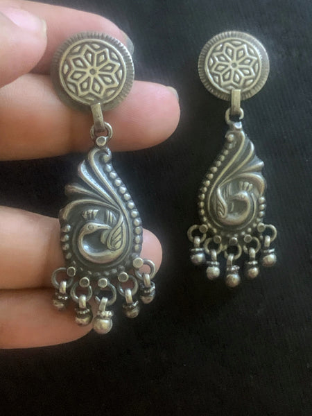 Silver Peacock Danglers