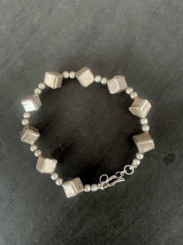 Handmade Silver Box Bead Bracelet