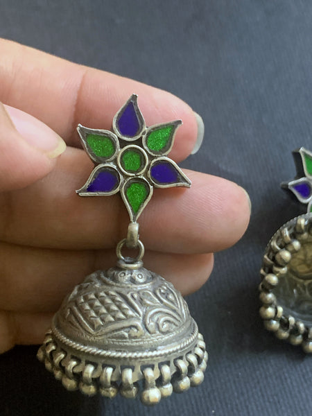 Silver Glass Top Jhumka