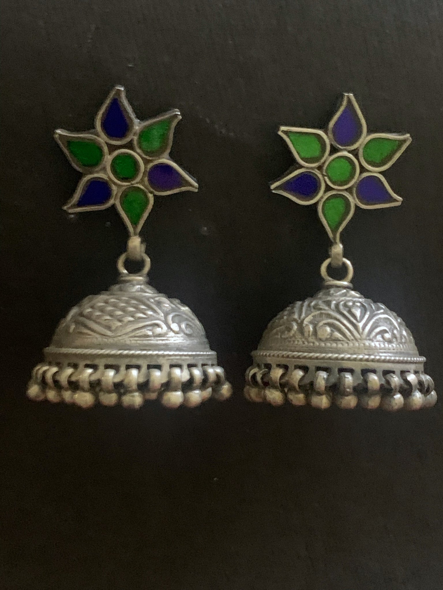 Silver Glass Top Jhumka