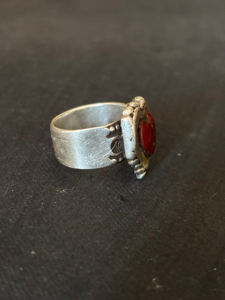 Vintage Silver Red Heart Finger ring